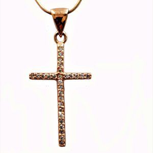 18" Rose Gold Plated Sterling Silver Cross Necklac